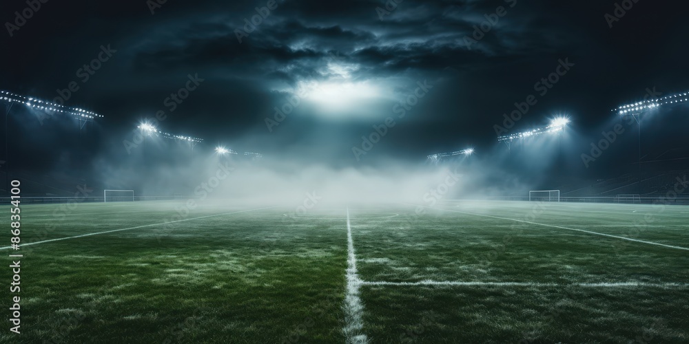 Football Field Under a Foggy Night Sky Football Field Under a Foggy Night Sky