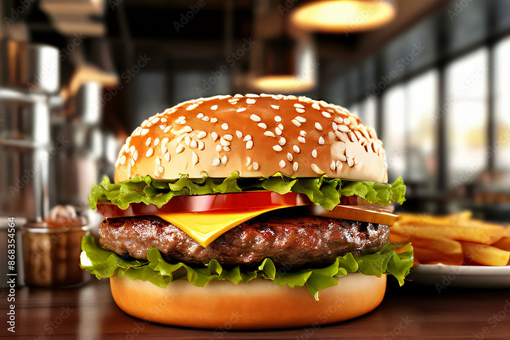 Cheeseburger gegrillt mit Pommes und Salat Sauce Nahaufnahme Cheeseburger gegrillt mit Pommes und Salat Sauce Nahaufnahme