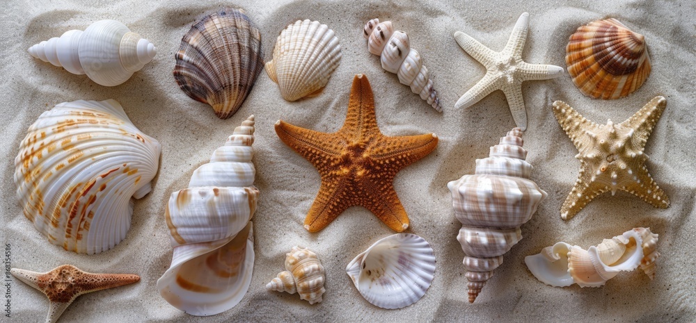 Beach Collection: Sea Shells and Starfish on Sand Beach Collection: Sea Shells and Starfish on Sand