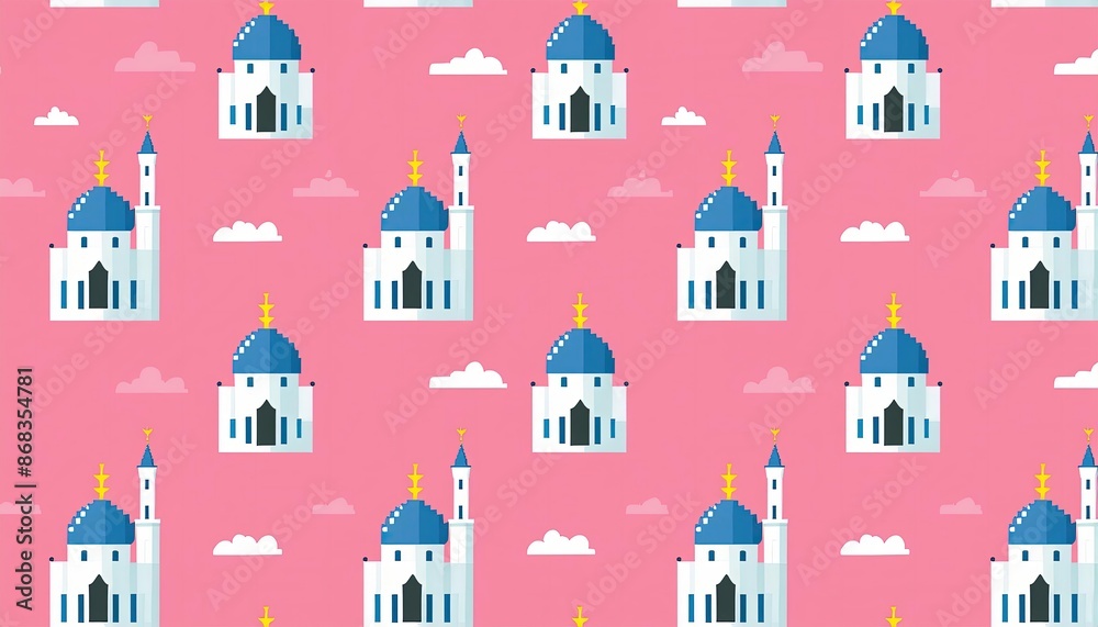 seamless pattern with building mosque and clouds seamless pattern with building mosque and clouds