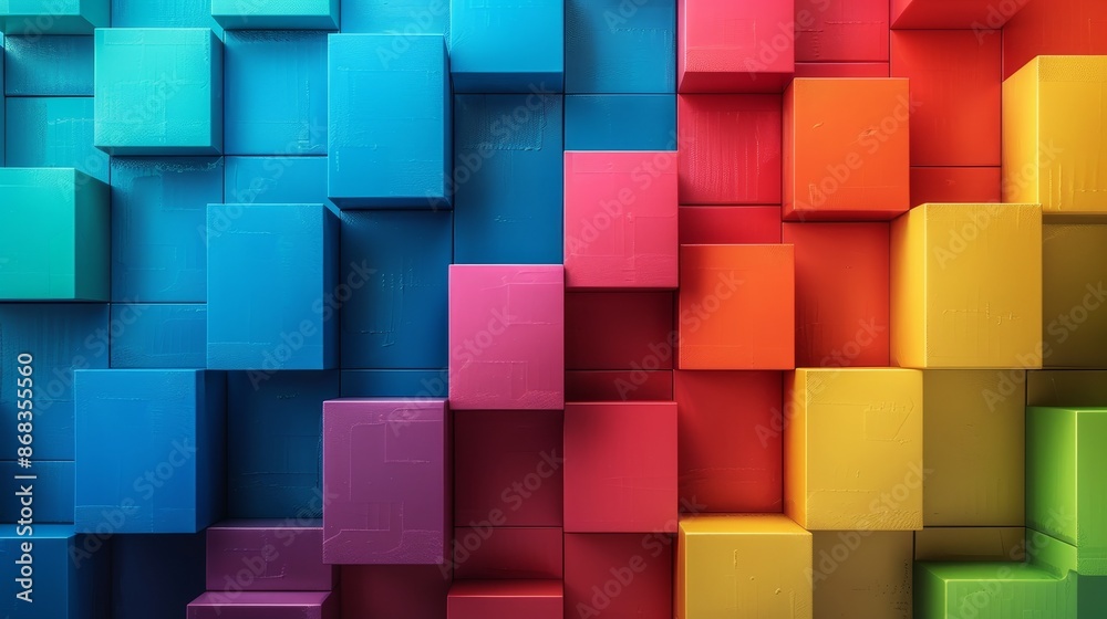 A colorful wall made of blocks in various colors A colorful wall made of blocks in various colors