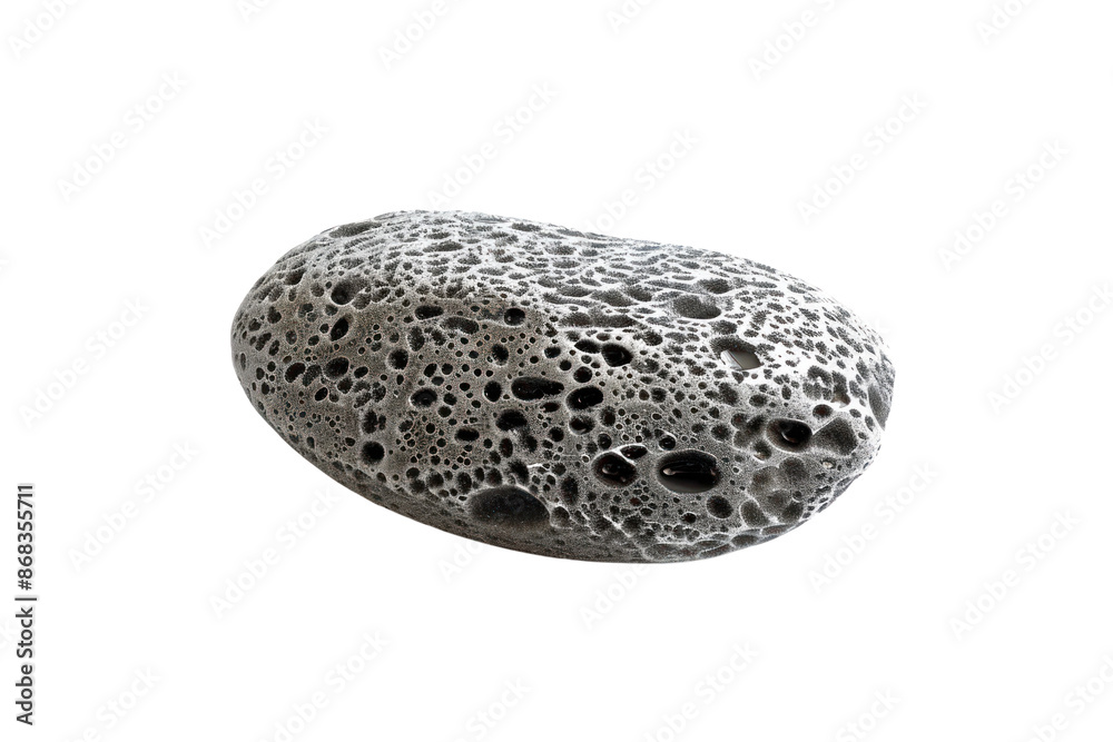 Close-up of a single, textured pumice stone against a white background, showcasing its porous surface. Ideal for natural skincare or geology themes. Close-up of a single, textured pumice stone against a white background, showcasing its porous surface. Ideal for natural skincare or geology themes.