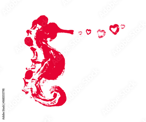 love red sea horse stamp with heart