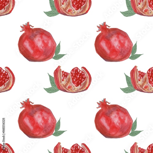 Seamless pattern with hand drawn elements. Fruit pattern with pomegranates