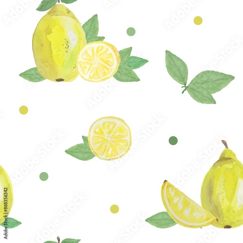 Seamless pattern with hand drawn elements. Fruit pattern with lemons