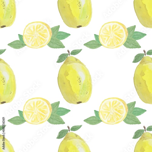 Seamless pattern with hand drawn elements. Fruit pattern with lemons