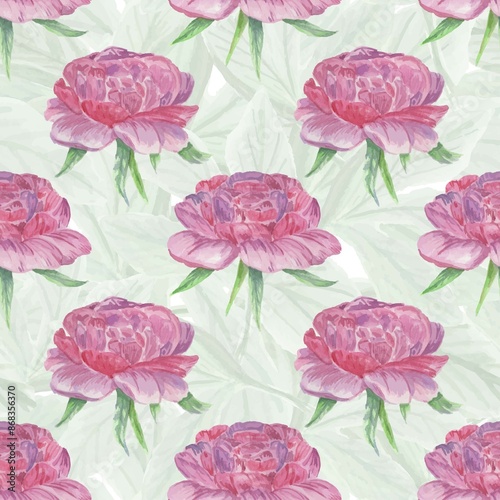 Seamless pattern with hand drawn elements. Floral arrangement with peonies