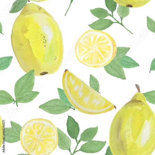 Seamless pattern with hand drawn elements. Fruit pattern with lemons