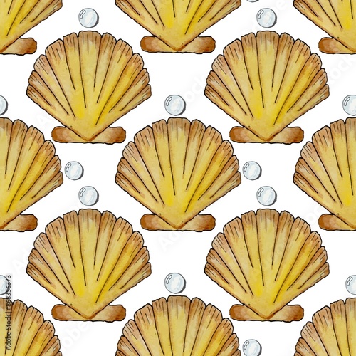 Seamless pattern with hand drawn elements. Marine pattern