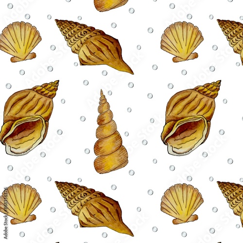 Seamless pattern with hand drawn elements. Marine pattern