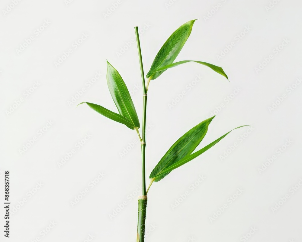 Vibrant Green Bamboo Stalk with Curved Leaves Vibrant Green Bamboo Stalk with Curved Leaves