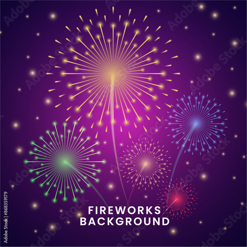 Vector illustration of a festive fireworks display over at night scene for holiday and celebration design.