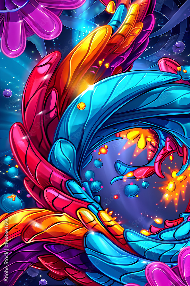Obraz premium Colorful Abstract Waves and Shapes in Neon Fantasy Art