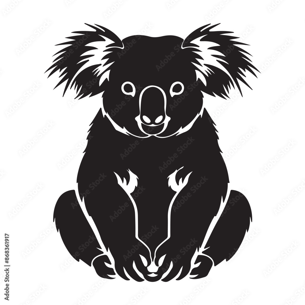 Fototapeta premium Simple koala animal silhouette, black vector illustration on white background