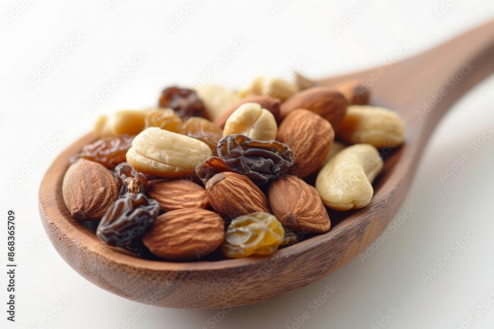 Nutty Delight: A Wooden Bowl of Mixed Nuts and Dried Fruit Nutty Delight: A Wooden Bowl of Mixed Nuts and Dried Fruit