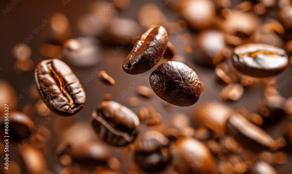 Close-up of Roasted Coffee Beans with a Focus on Texture and Color Close-up of Roasted Coffee Beans with a Focus on Texture and Color
