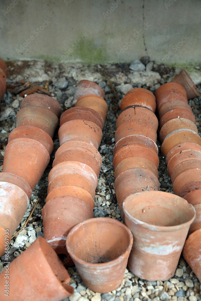 Rows of old terracotta plant pots, North Yorkshire England
Rows of old terracotta plant pots, North Yorkshire England