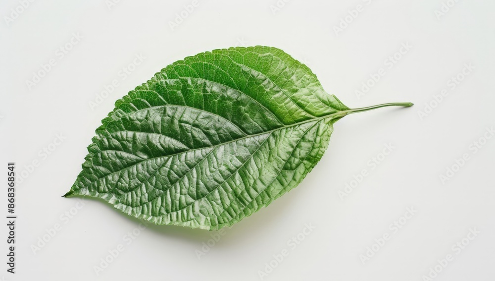 Obraz premium Vibrant Green Leaf on a White Background