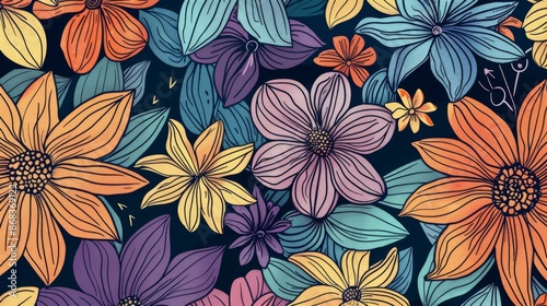 Doodle Theme Flowers Cute Generative AI