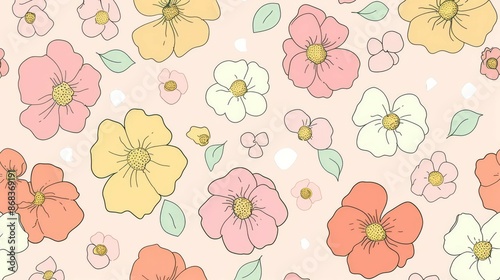 Doodle Theme Flowers Cute Generative AI