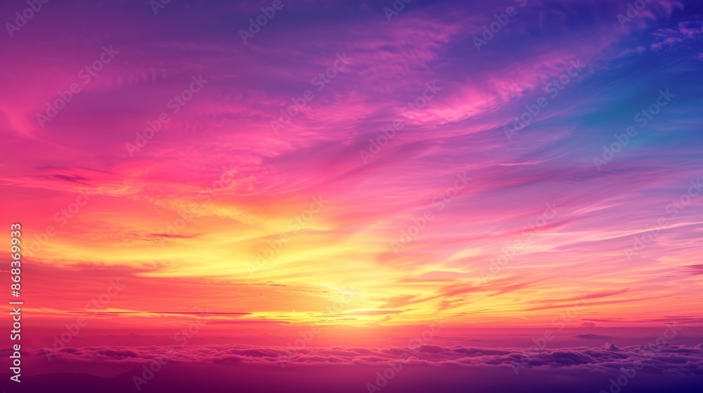 A View of a Colorful Sunset Over the Clouds - Generative AI A View of a Colorful Sunset Over the Clouds - Generative AI