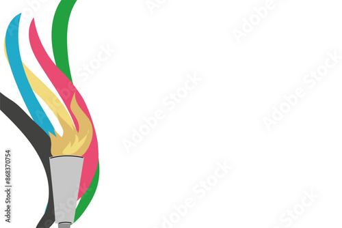 Sport torch with colorful wavy stripes banner. For invitation, flyers.