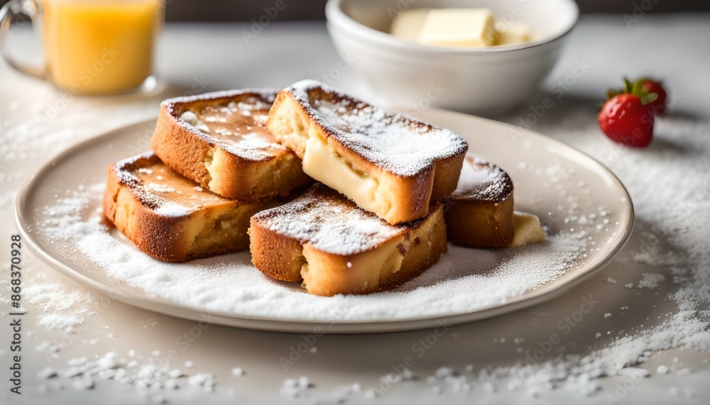 Homemade French Toast with Butter and Powdered Sugar
Homemade French Toast with Butter and Powdered Sugar