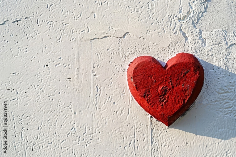 Worn Red Heart on Textured White Wall Worn Red Heart on Textured White Wall