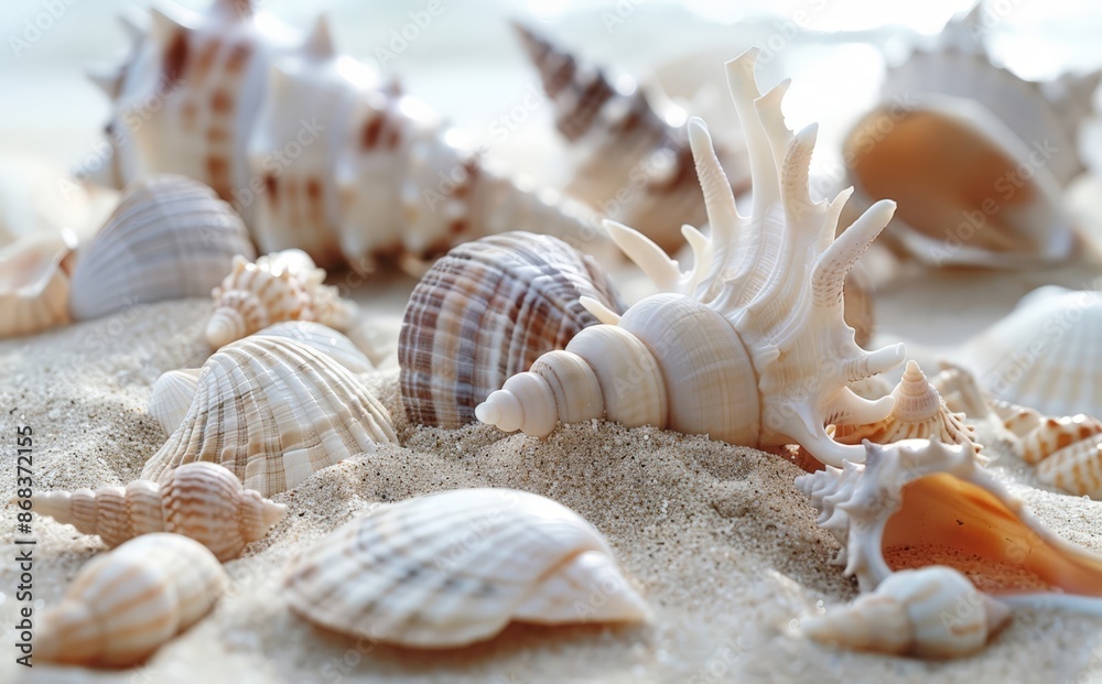 Beach Shells Collection: White and Brown Sea Shells on Sand Beach Shells Collection: White and Brown Sea Shells on Sand
