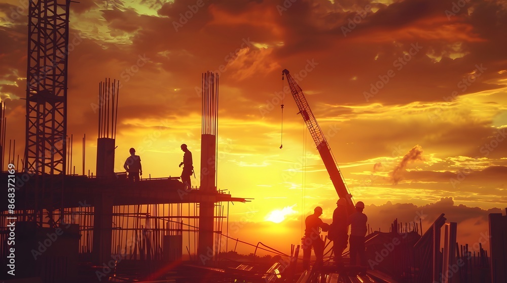 Construction Workers Silhouettes at Sunset Construction Workers Silhouettes at Sunset