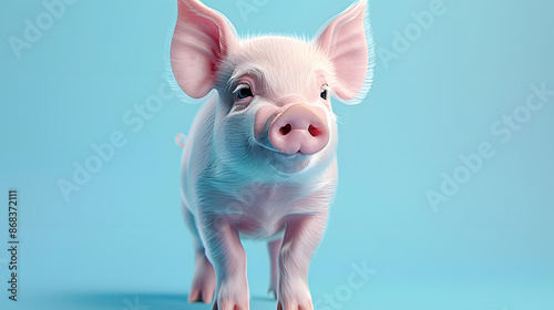 Wallpaper Mural Animal creative concept on pastel blue background. Small baby domestic animal, cute baby pink pig,  Torontodigital.ca