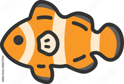 クマノミのアイコン（線画カラー）のイラスト