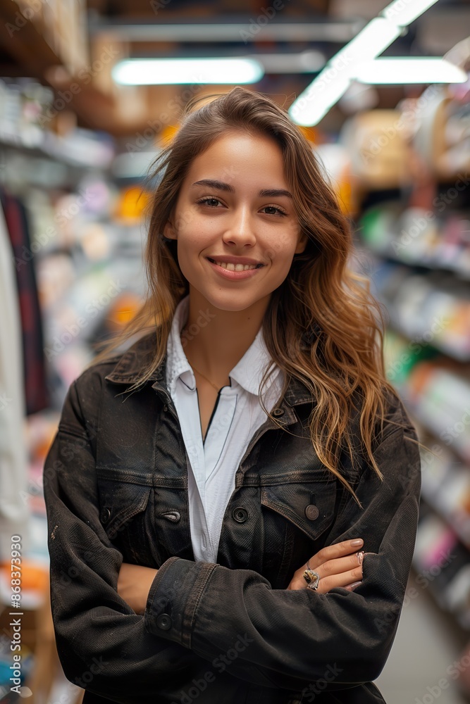 Smiling Brunette in a Retail Environment Smiling Brunette in a Retail Environment