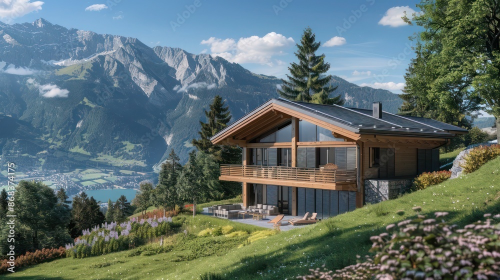 mountain chalet with adjustable Bahama shutters, offering the perfect balance between privacy and breathtaking views mountain chalet with adjustable Bahama shutters, offering the perfect balance between privacy and breathtaking views