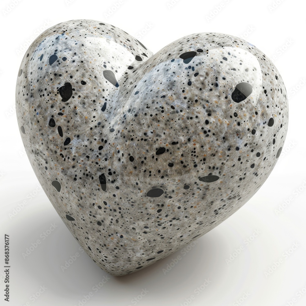 Stone Heart, Polished Granite Heart, Pebble Love Symbol 3d Imitation, White Background Stone Heart, Polished Granite Heart, Pebble Love Symbol 3d Imitation, White Background