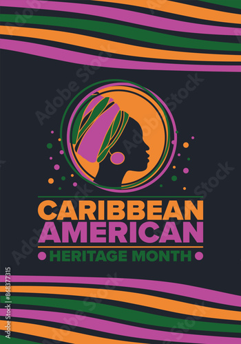 Caribbean American Heritage Month in June. Culture Month to the people of America. Celebrate annual with festival. Happy holiday. Poster, card, banner and background. Vector illustration