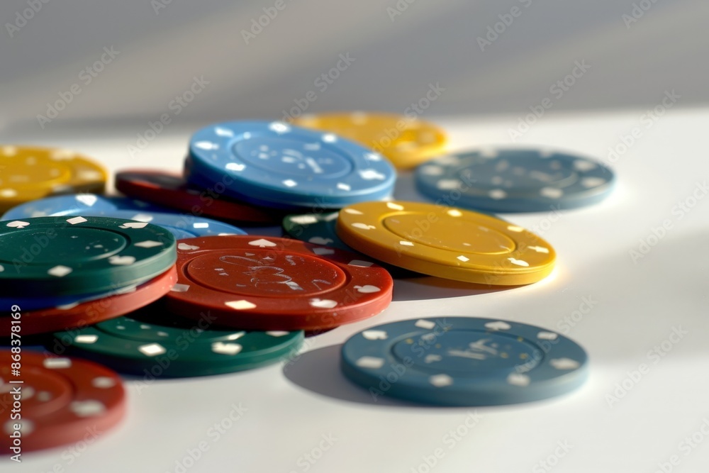 Vibrant Casino Chips: A Stack of Colorful Poker Chips with White Dots, Ready for a Game Vibrant Casino Chips: A Stack of Colorful Poker Chips with White Dots, Ready for a Game