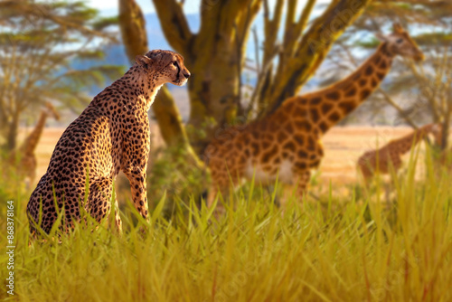 Leopard in African shroud. ...