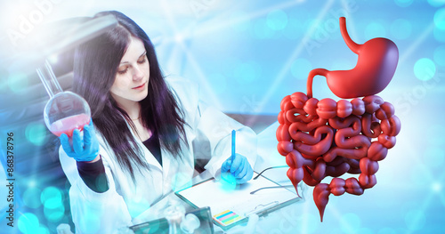 Woman scientist examines di...