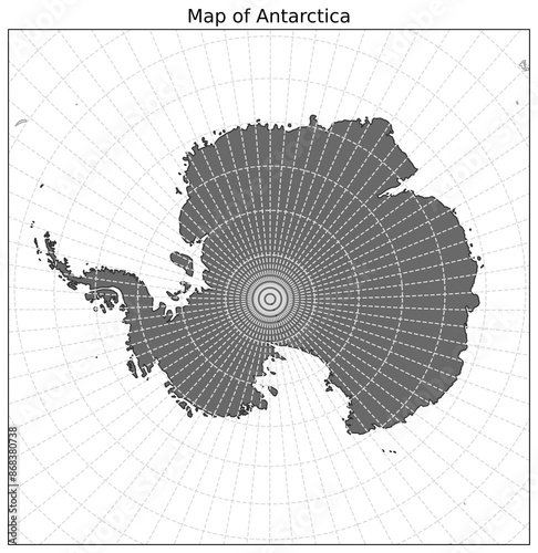 Map of Antarctica and its neighbouring territory shown alongwith grid lines