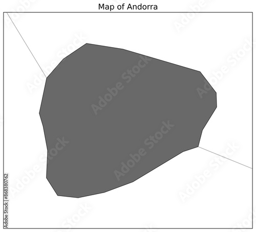 Map of Andorra and its neighbouring territory shown alongwith grid lines
