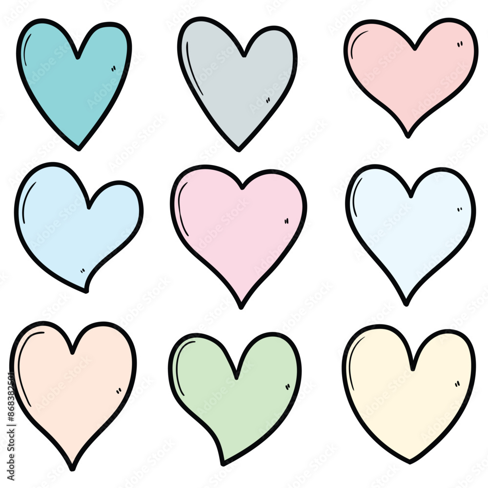 Hand drawn cartoon set of colorful hearts on a white background. Hand drawn cartoon set of colorful hearts on a white background.