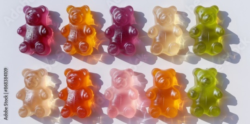 Colorful Gummy Bear Collection: Six Flavors of Translucent Delight