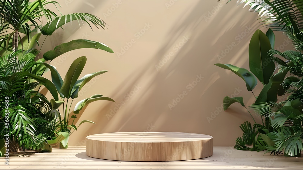 Wooden Platform With Lush Greenery Wooden Platform With Lush Greenery