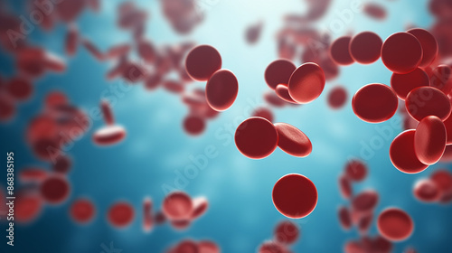 Red blood cells on blurred background with copy space	