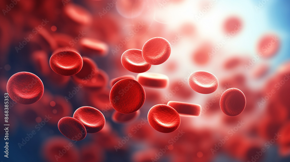 Red blood cells on blurred background with copy space	