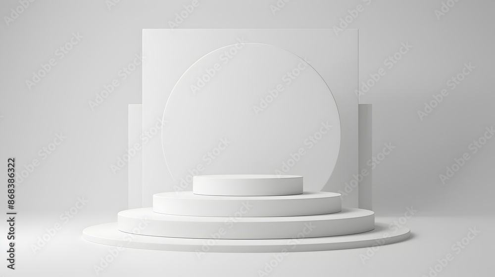 Obraz premium Minimalist White Curved Wall Stage with Display Platform on Bright Background