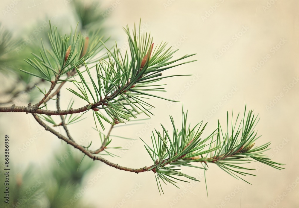 Close-up of a Pine Tree Branch with Green Needles and Brown Cones Close-up of a Pine Tree Branch with Green Needles and Brown Cones