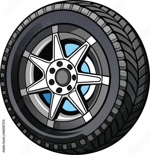 car Tire Vector design with a high-detail white background