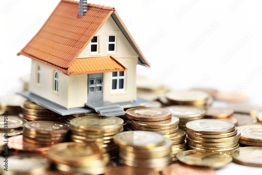 house model on stacked coins white background home savings and investment concept photo house model on stacked coins white background home savings and investment concept photo